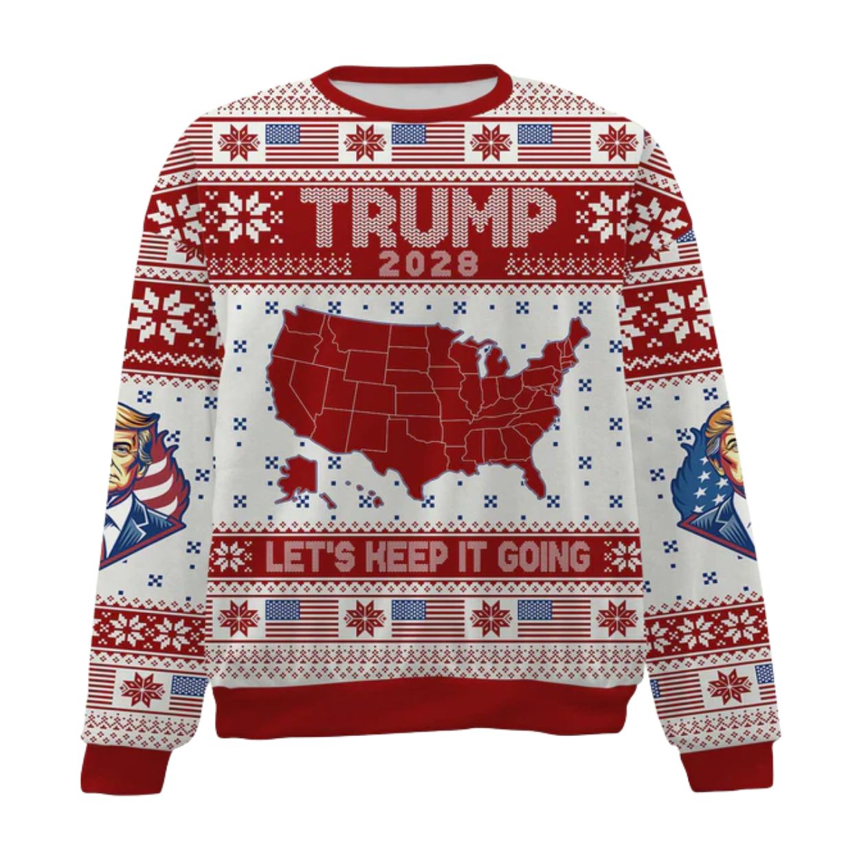 Trump 2028 Let's Keep It Going Christmas Ugly Sweater