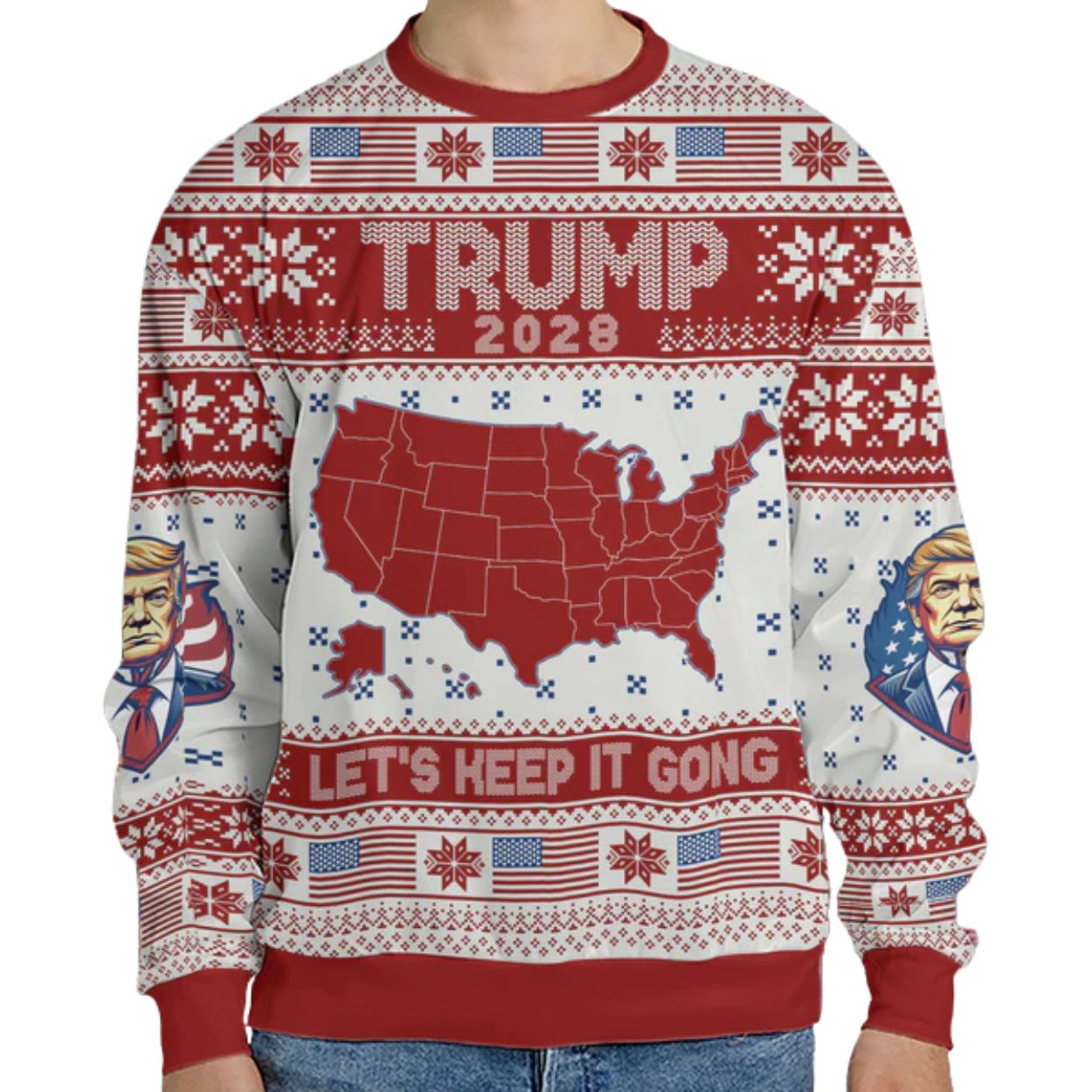 Trump 2028 Let's Keep It Going Christmas Ugly Sweater