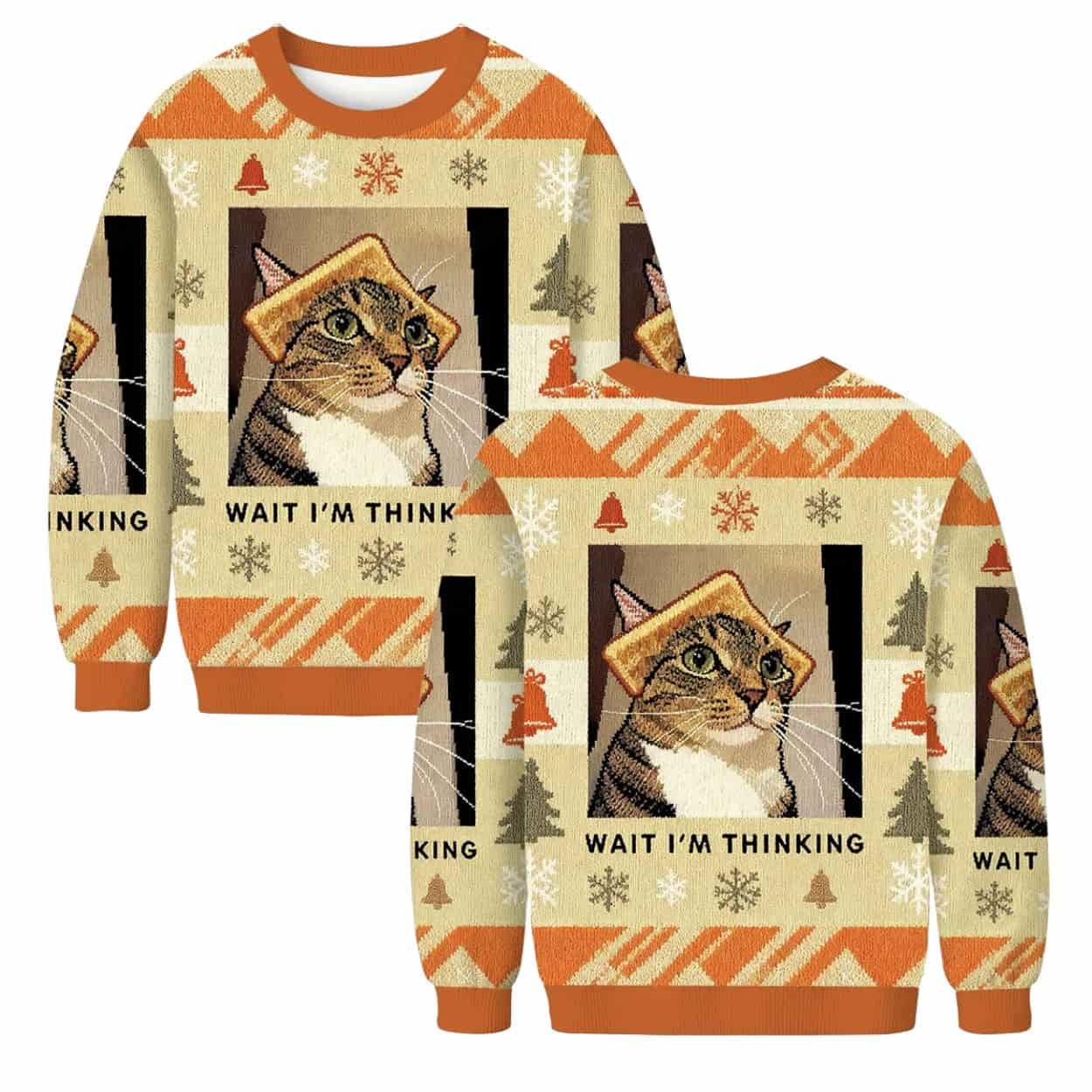 Wait I’m Thinking Cat Toast Funny Ugly Christmas Sweater