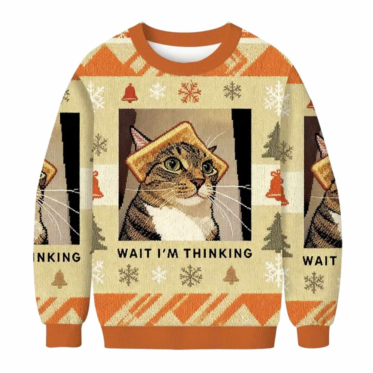 Wait I’m Thinking Cat Toast Funny Ugly Christmas Sweater